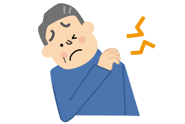 左肩を痛がっている様子のイラスト写真