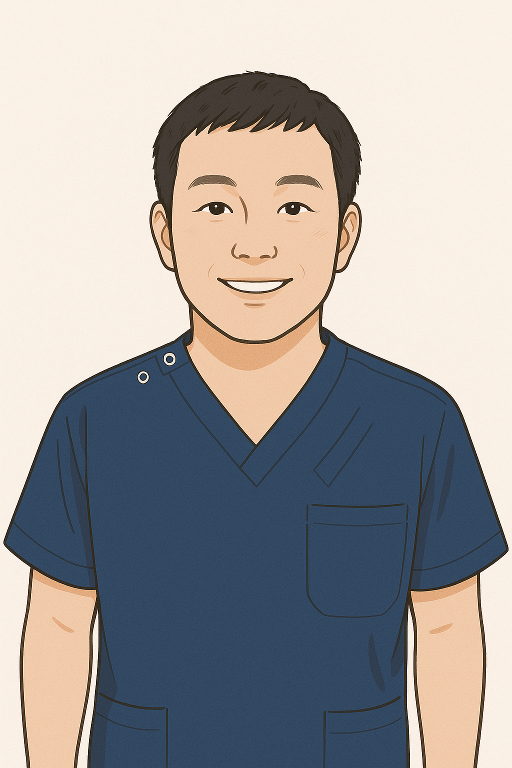 alt="すこやか治療院の院長を紹介する白背景のイラスト画像"